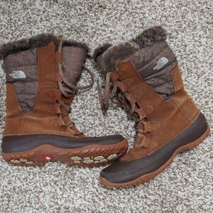 The North Face Nuptse Purna Boots Women's Brown Fur Winter & Rain Shoes Size 8
